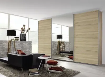 Kulmbach 3-Door Sliding Wardrobe with Mirror - Sonoma Oak