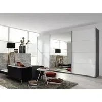 Kulmbach 3-Door Sliding Wardrobe with Mirror - White, Grey