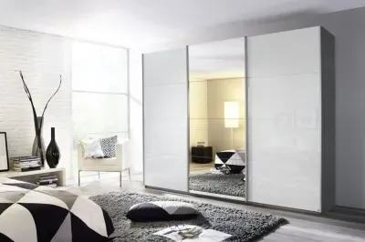 Kulmbach 3-Door Sliding Wardrobe with Mirror - White, Grey image