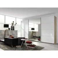 Kulmbach 3-Door Sliding Wardrobe with Mirror - White, Oak