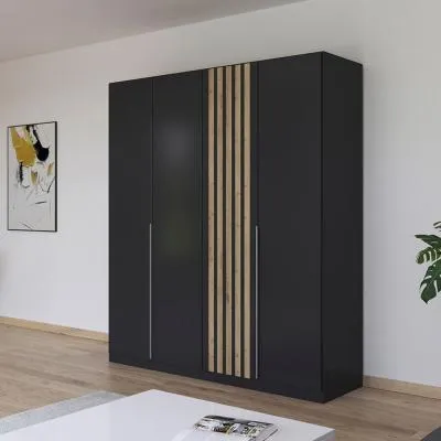 Lamella 181cm 4 Door Wardrobe - Metallic Dark Grey