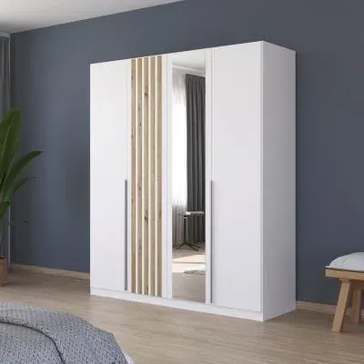 Lamella 181cm 4 Door Wardrobe with Mirror - Alpine White