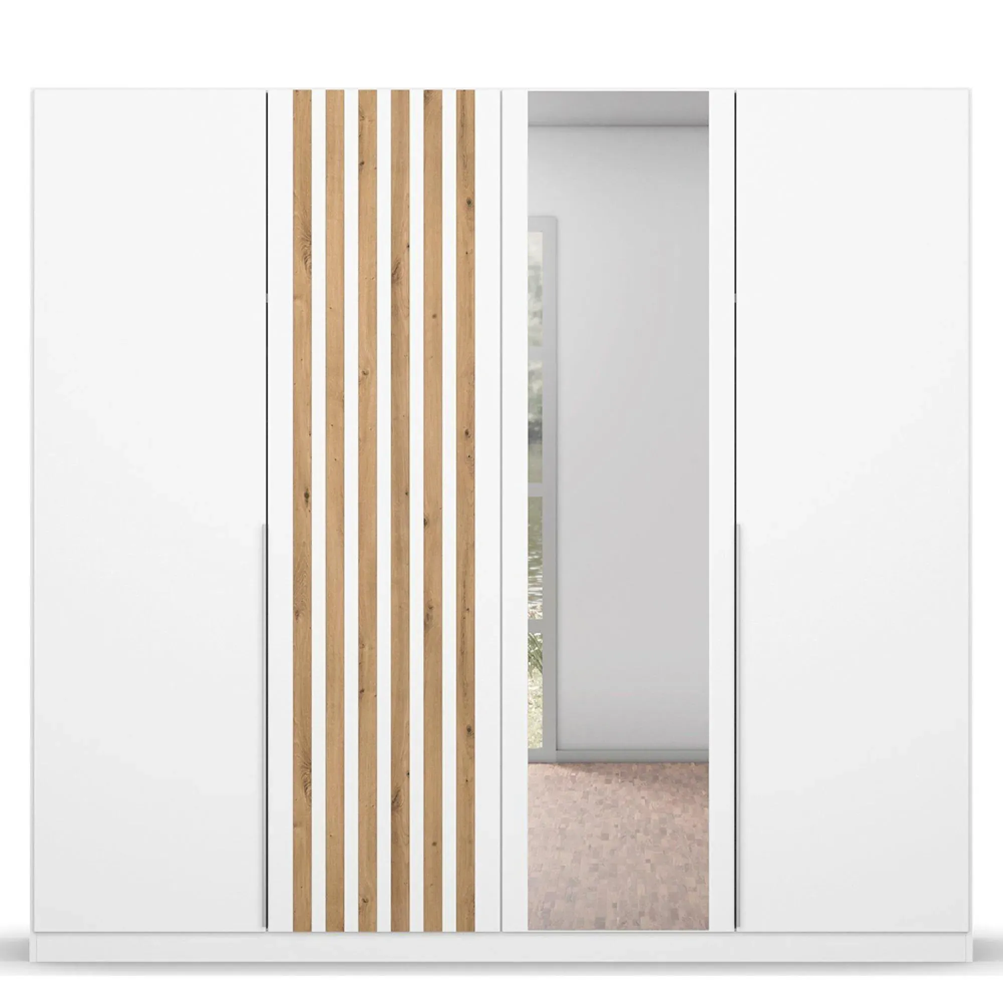 Lamella 226cm 4 Door Wardrobe with Mirror - Alpine White