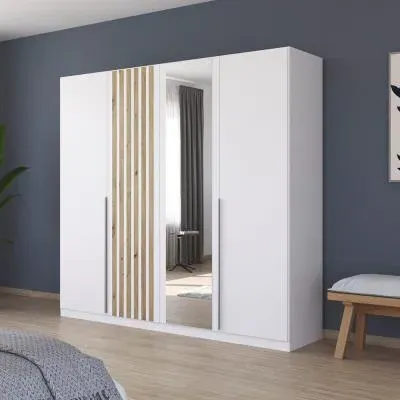 Lamella 226cm 4 Door Wardrobe with Mirror - Alpine White