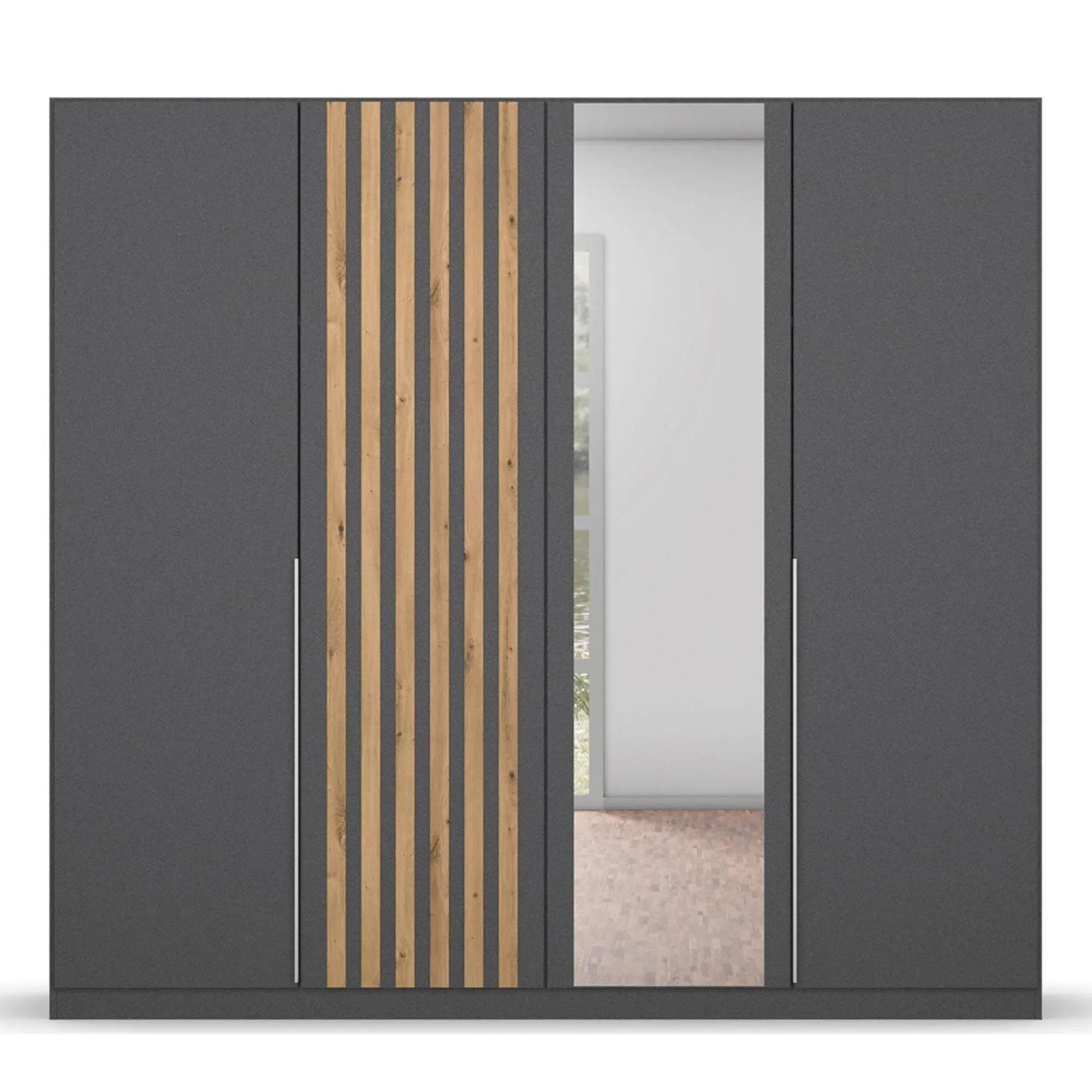 Lamella 226cm 4 Door Wardrobe with Mirror - Metallic Dark Grey