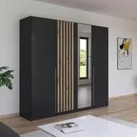 Lamella 226cm 4 Door Wardrobe with Mirror - Metallic Dark Grey