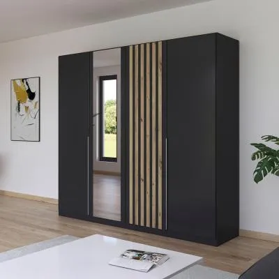 Lamella 226cm 4 Door Wardrobe with Mirror - Metallic Dark Grey