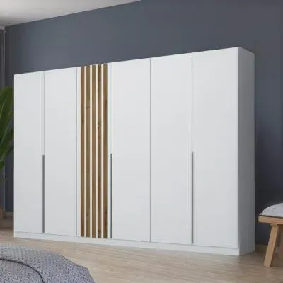 Lamella 6 Door Wardrobe - Alpine White, Artisan Oak image