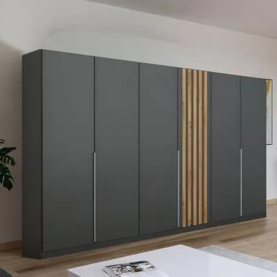 Lamella 6 Door Wardrobe - Metallic Dark Grey, Artisan Oak