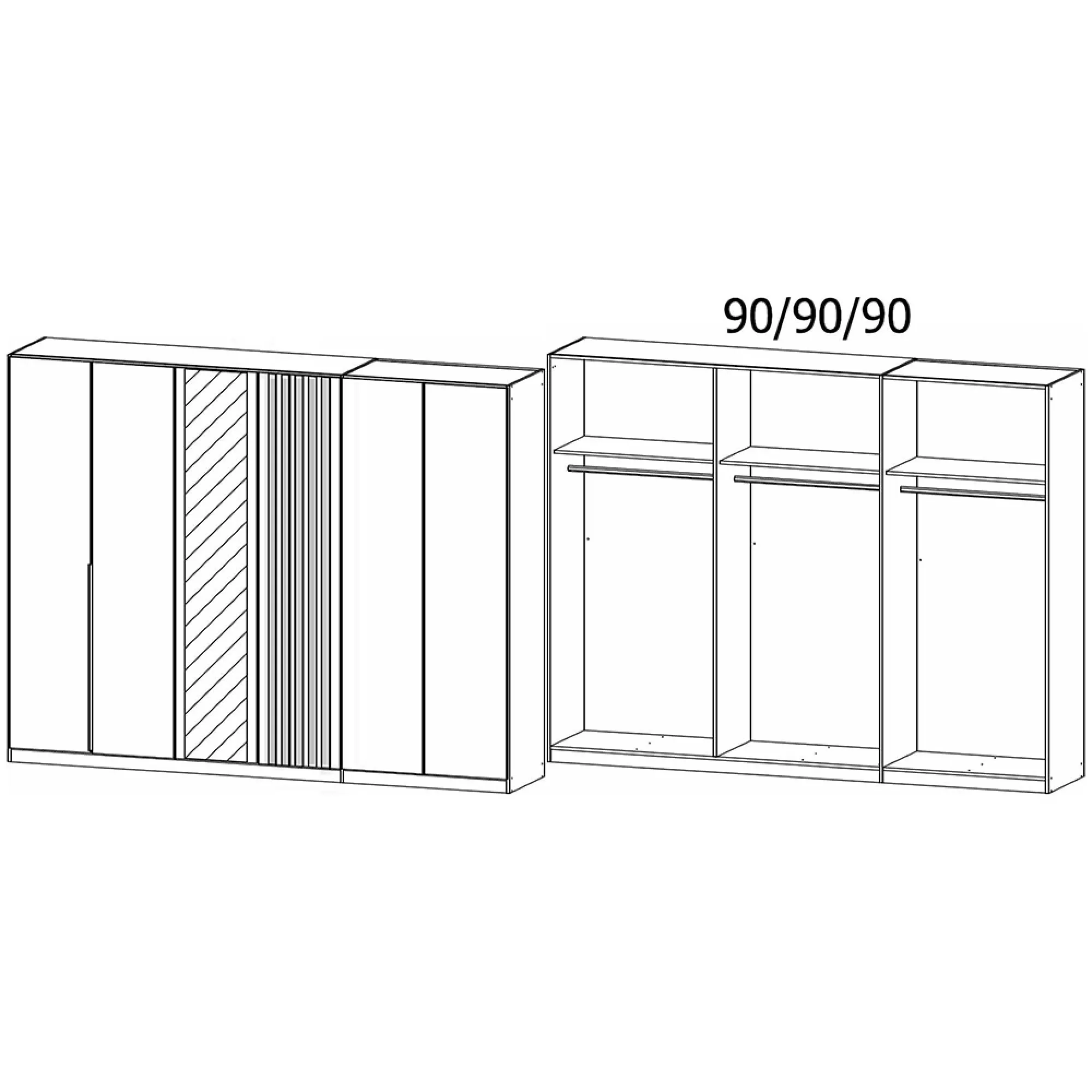 Lamella 6 Door Wardrobe with Mirror - Alpine White, Artisan Oak
