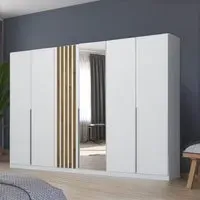 Lamella 6 Door Wardrobe with Mirror - Alpine White, Artisan Oak