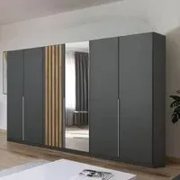 Lamella 6 Door Wardrobe with Mirror - Metallic Dark Grey, Artisan Oak