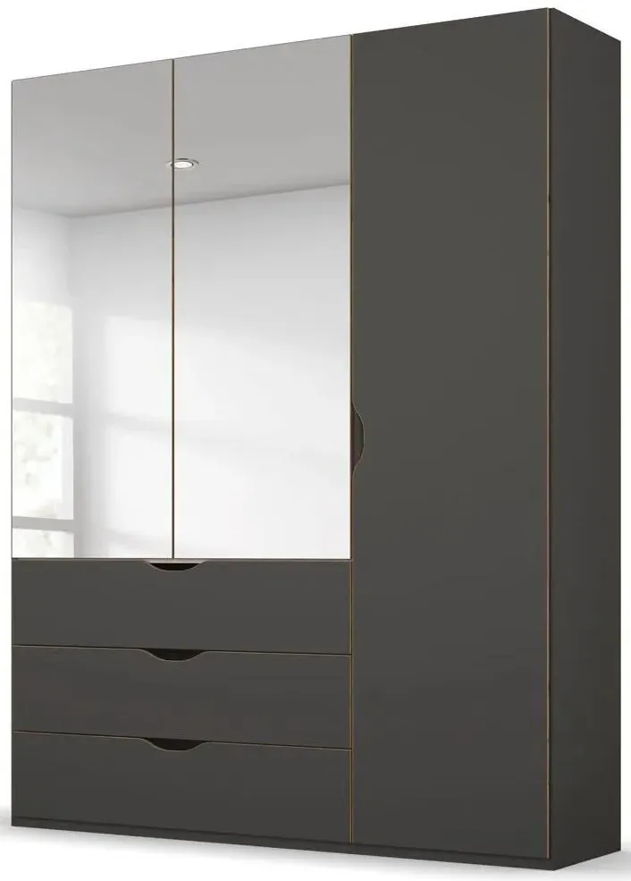 Lias 3-Door Combi Wardrobe with Mirrors - Black