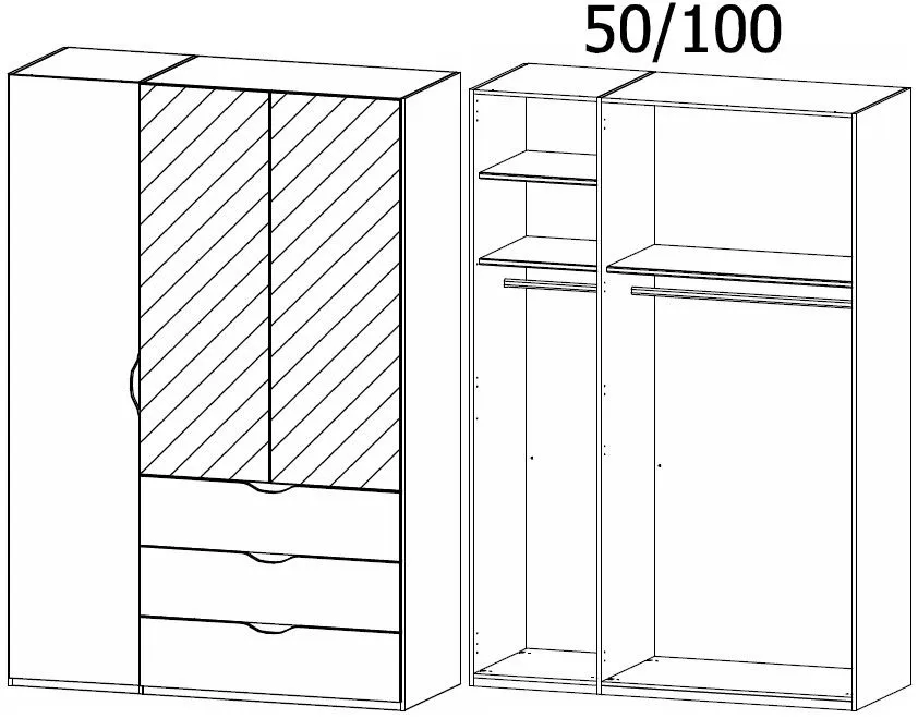 Lias 3-Door Combi Wardrobe with Mirrors - Grey