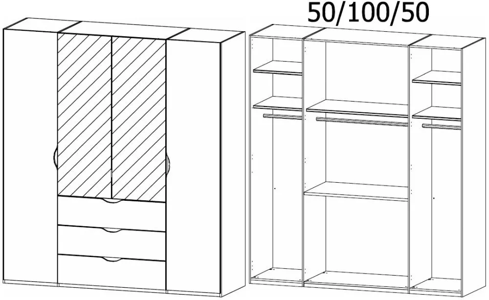 Lias 4 Door Wardrobe with Mirror - Grey
