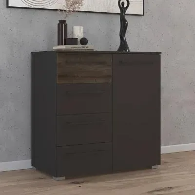 Luana 1 Door Small Sideboard - Graphite, Atlantic Dark Oak