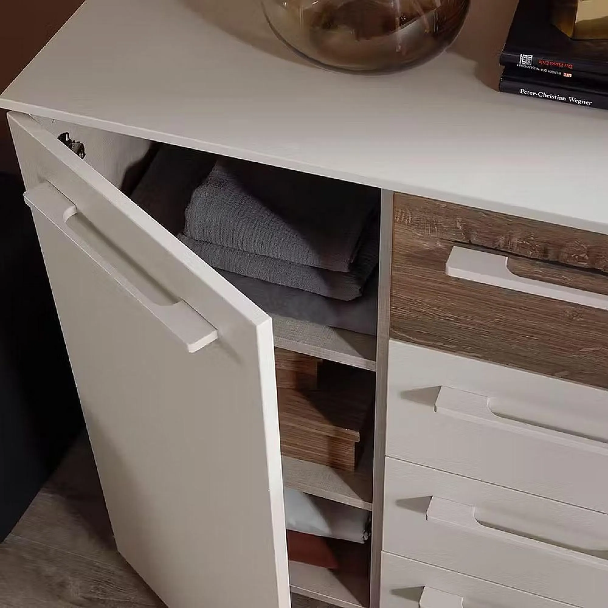 Luana 2 Door Large Sideboard - Champagne, Atlantic Dark Oak