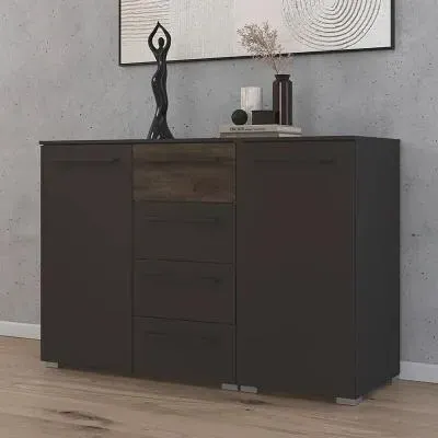 Luana 2 Door Large Sideboard - Graphite, Atlantic Dark Oak