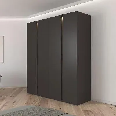 Luana 4 Door Wardrobe with Lighting - Graphite, Atlantic Dark Oak