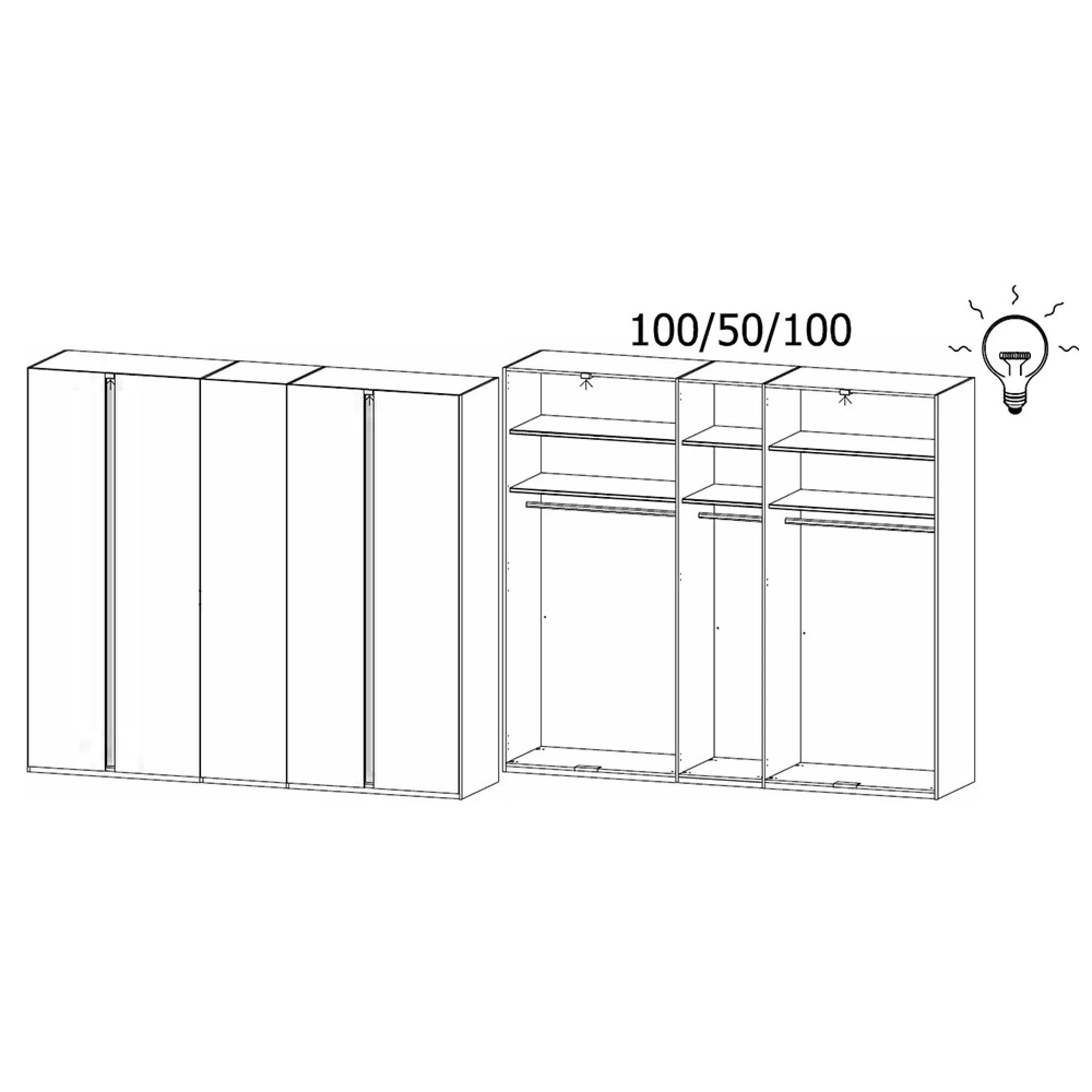 Luana 5 Door Wardrobe with Lighting - Champagne, Atlantic Dark Oak