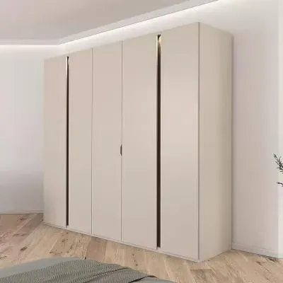Luana 5 Door Wardrobe with Lighting - Champagne, Atlantic Dark Oak