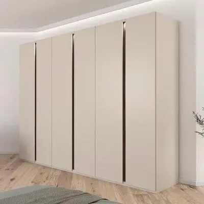 Luana 6 Door Wardrobe with Lighting - Champagne, Atlantic Dark Oak