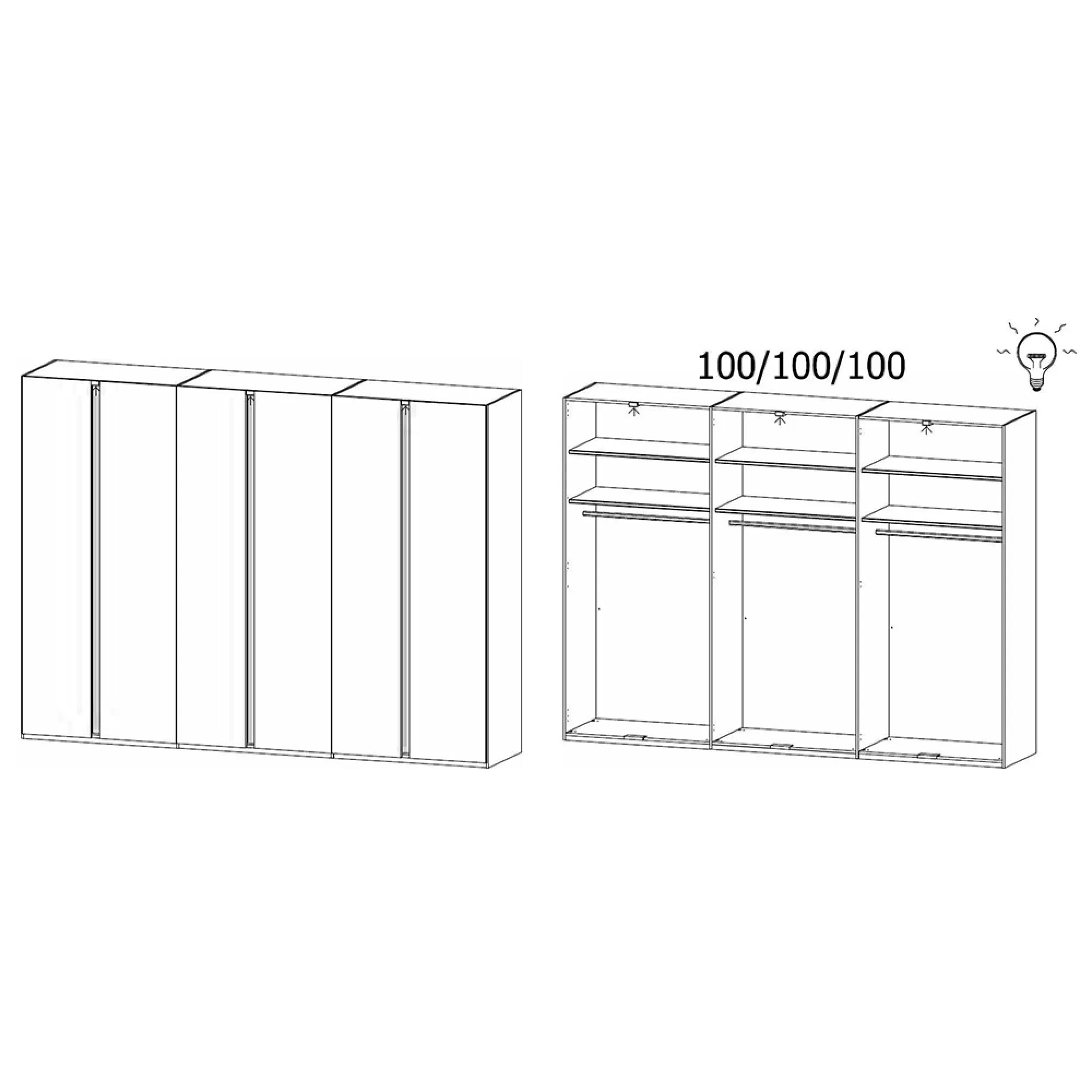 Luana 6 Door Wardrobe with Lighting - Graphite, Atlantic Dark Oak