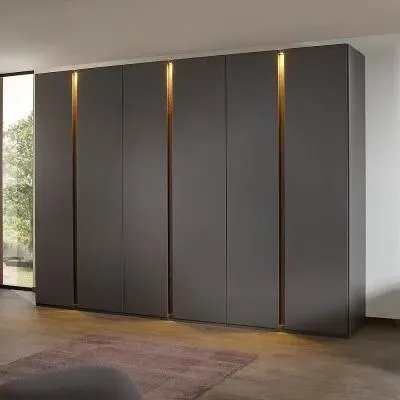 Luana 6 Door Wardrobe with Lighting - Graphite, Atlantic Dark Oak