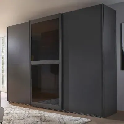 Lumis 3 Door Sliding Wardrobe - Graphite, Glass