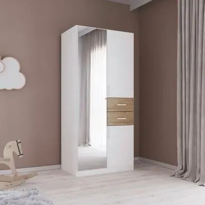 Maika 3 Door Combi Wardrobe - Alpine White, Artisan Oak