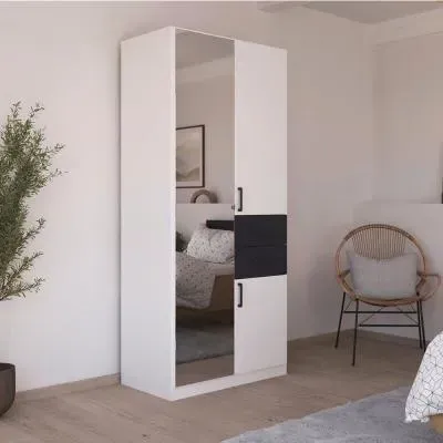 Maika 3 Door Combi Wardrobe - Alpine White, Metallic Dark Grey