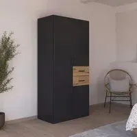 Maika 3 Door Wardrobe - Metallic Dark Grey, Artisan Oak