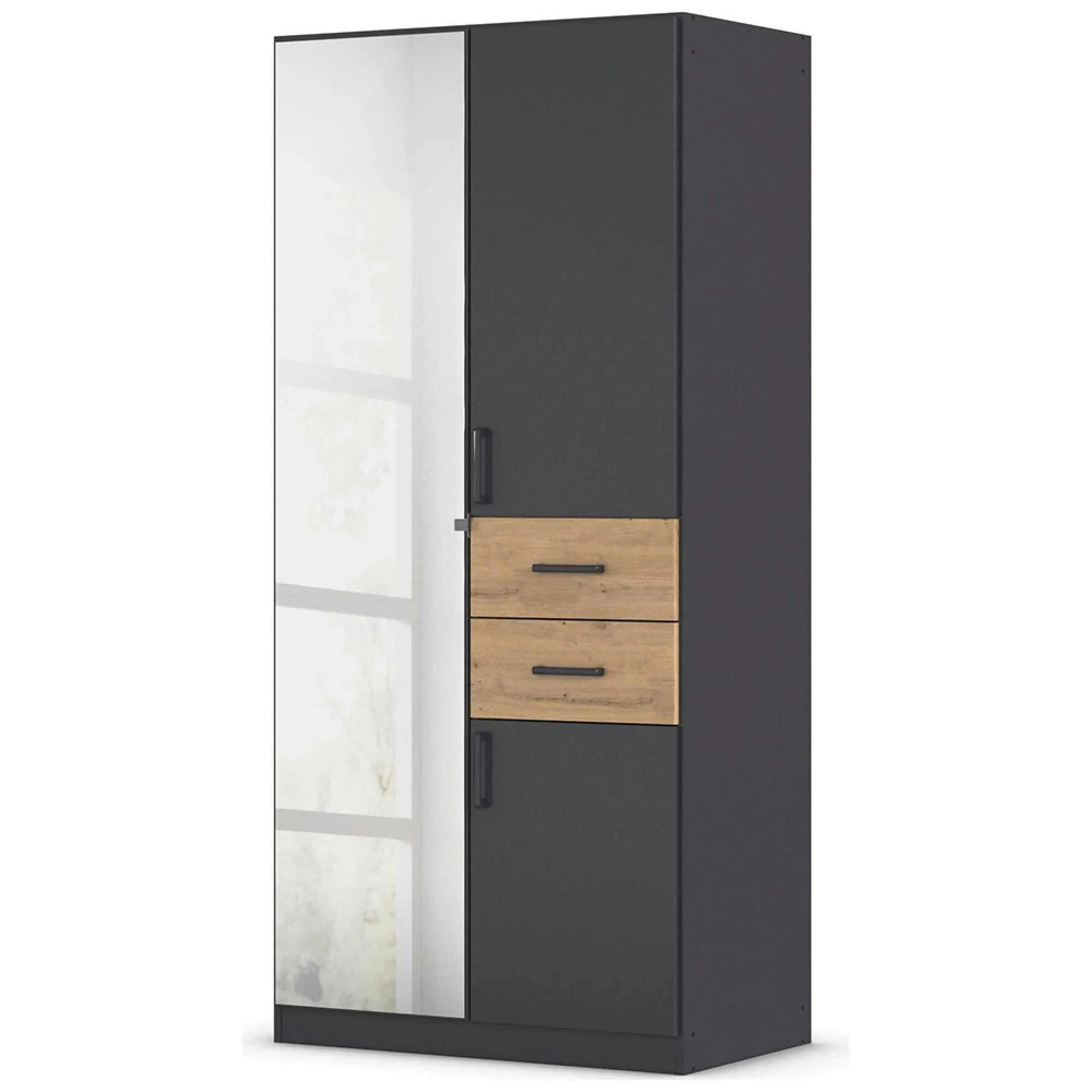 Maika 3 Door Wardrobe - Metallic Dark Grey, Artisan Oak