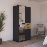 Maika 3 Door Wardrobe - Metallic Dark Grey, Artisan Oak