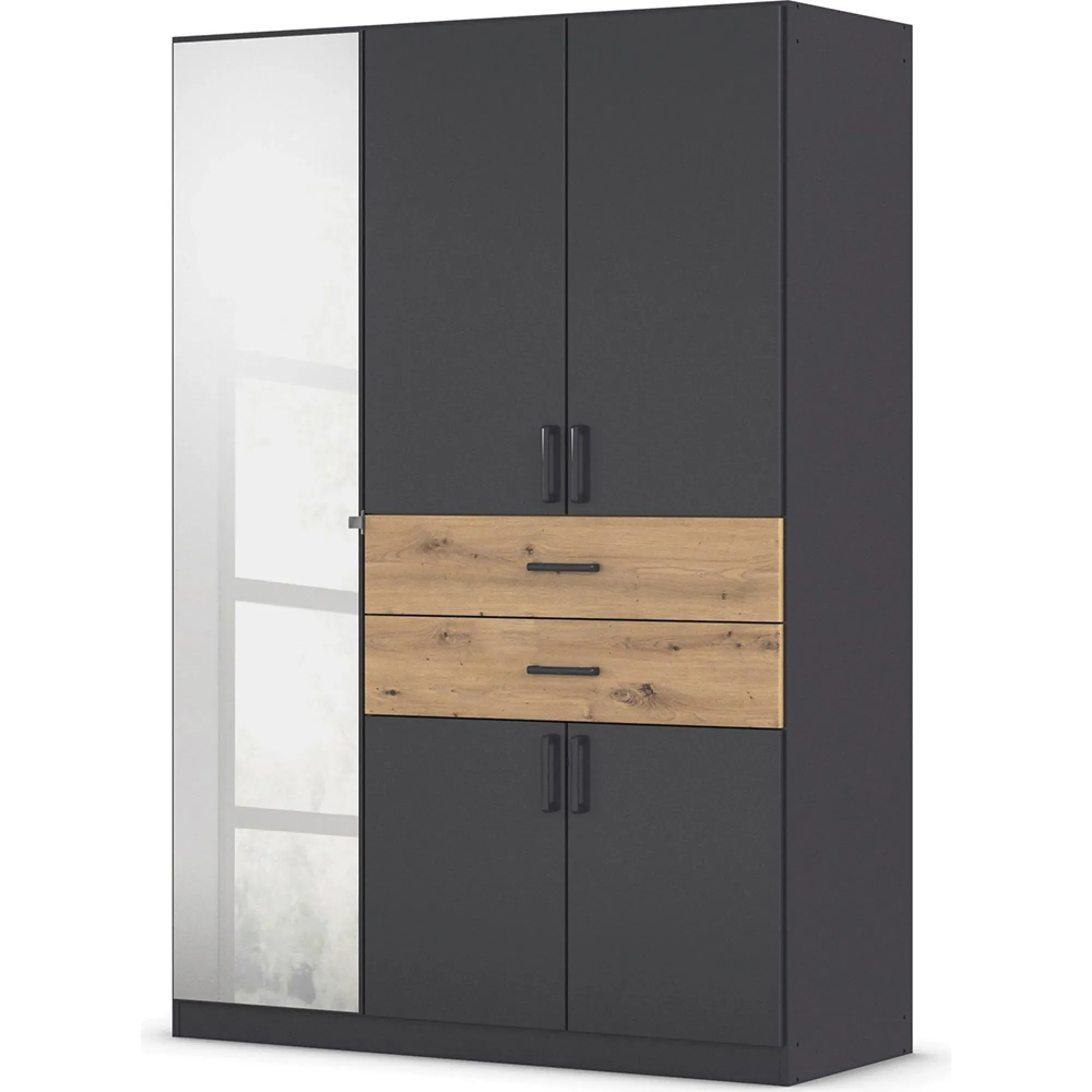 Maika 5 Door Wardrobe - Metallic Dark Grey, Artisan Oak