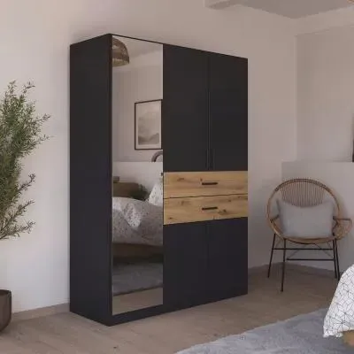 Maika 5 Door Wardrobe - Metallic Dark Grey, Artisan Oak