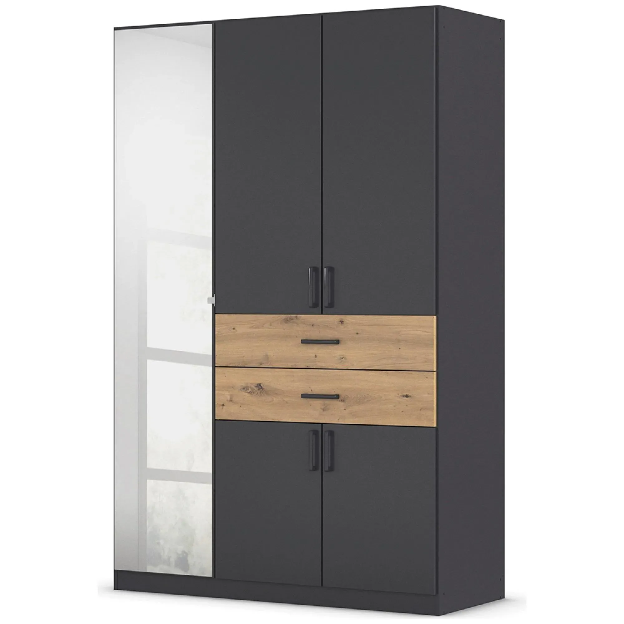 Maika 5 Door Wardrobe - Metallic Dark Grey, Artisan Oak