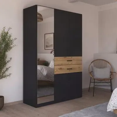Maika 5 Door Wardrobe - Metallic Dark Grey, Artisan Oak