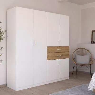Maika 6 Door Wardrobe - Alpine White, Artisan Oak