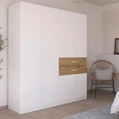 Maika 6 Door Wardrobe - Alpine White, Artisan Oak