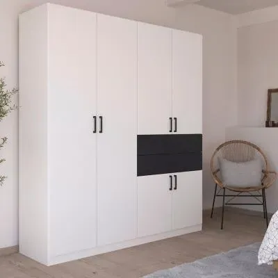 Maika 6 Door Wardrobe - Alpine White, Metallic Dark Grey