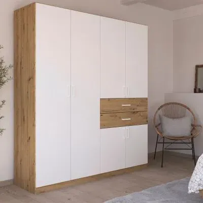 Maika 6 Door Wardrobe - Artisan Oak, Alpine White