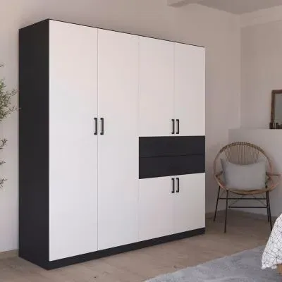 Maika 6 Door Wardrobe - Metallic Dark Grey, Alpine White