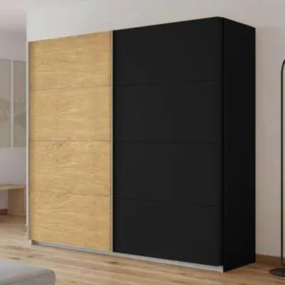 Malva 181cm 2 Door Sliding Wardrobe - Metallic Dark Grey and Oak