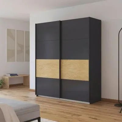 Malva 181cm 2 Door Sliding Wardrobe - Metallic Dark Grey