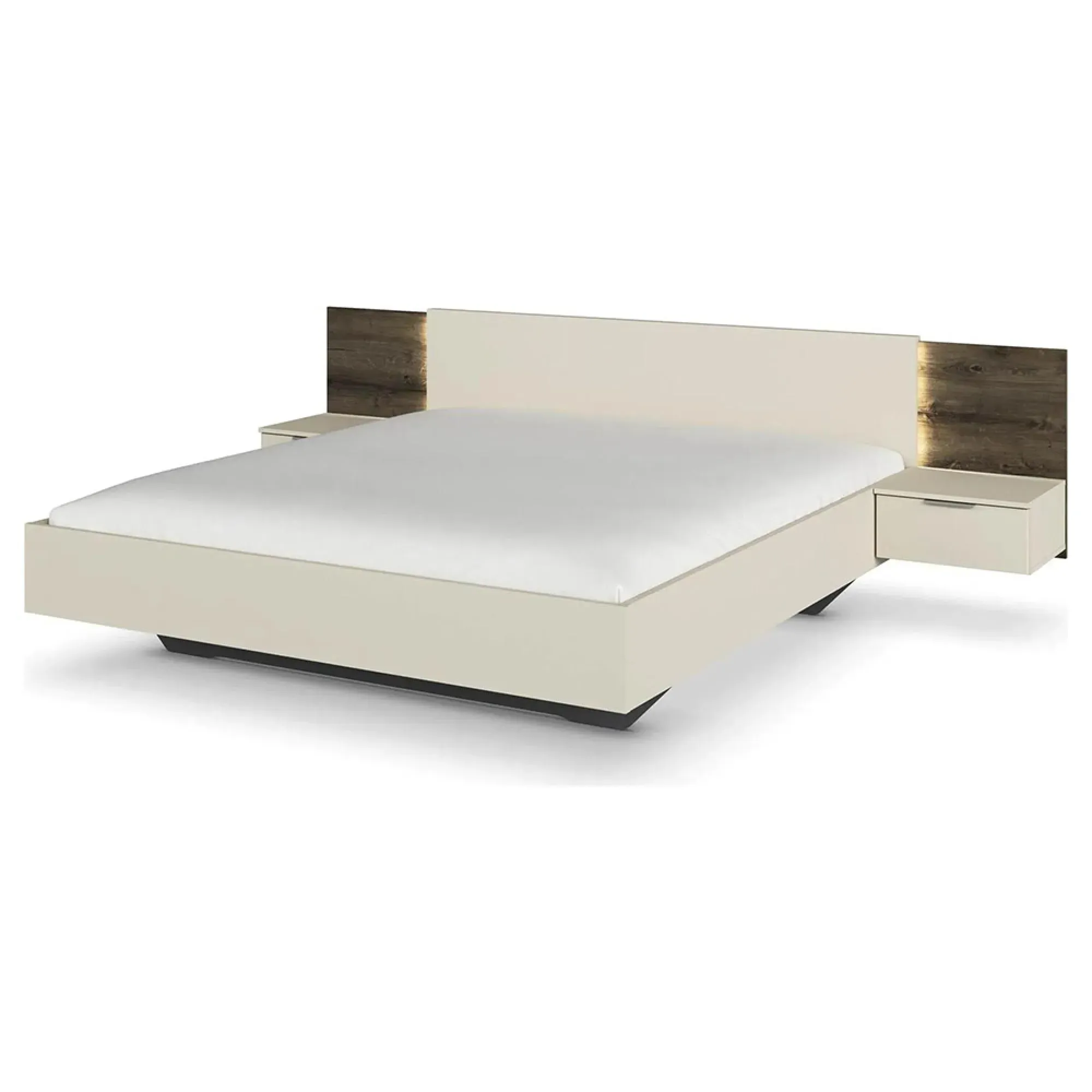 Marbella King Size Bed with 2 Hanging Bedside Tables - Champagne