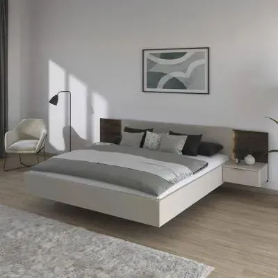 Marbella King Size Bed with 2 Hanging Bedside Tables - Champagne image