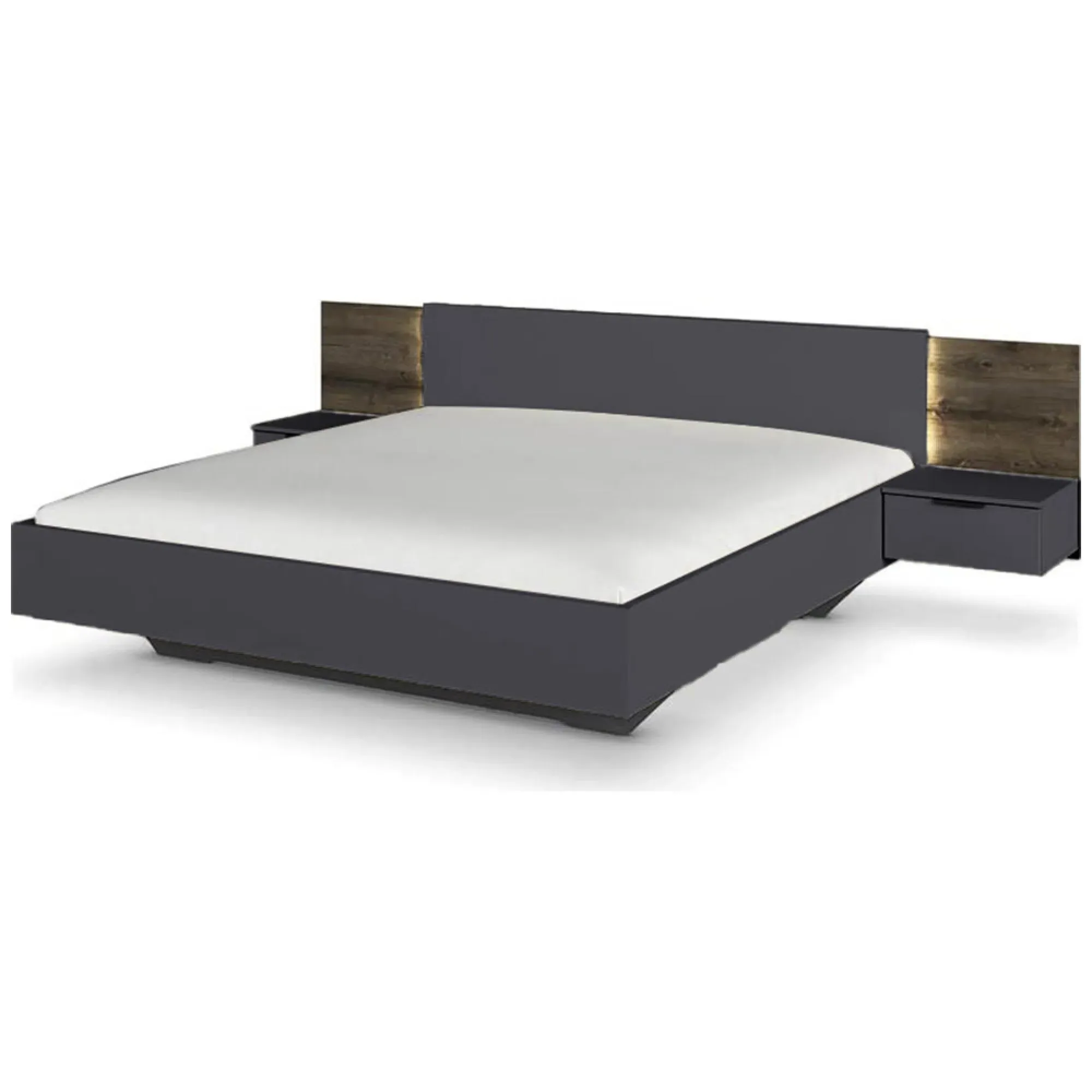 Marbella King Size Bed with 2 Hanging Bedside Tables - Dark Grey