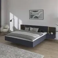 Marbella King Size Bed with 2 Hanging Bedside Tables - Dark Grey