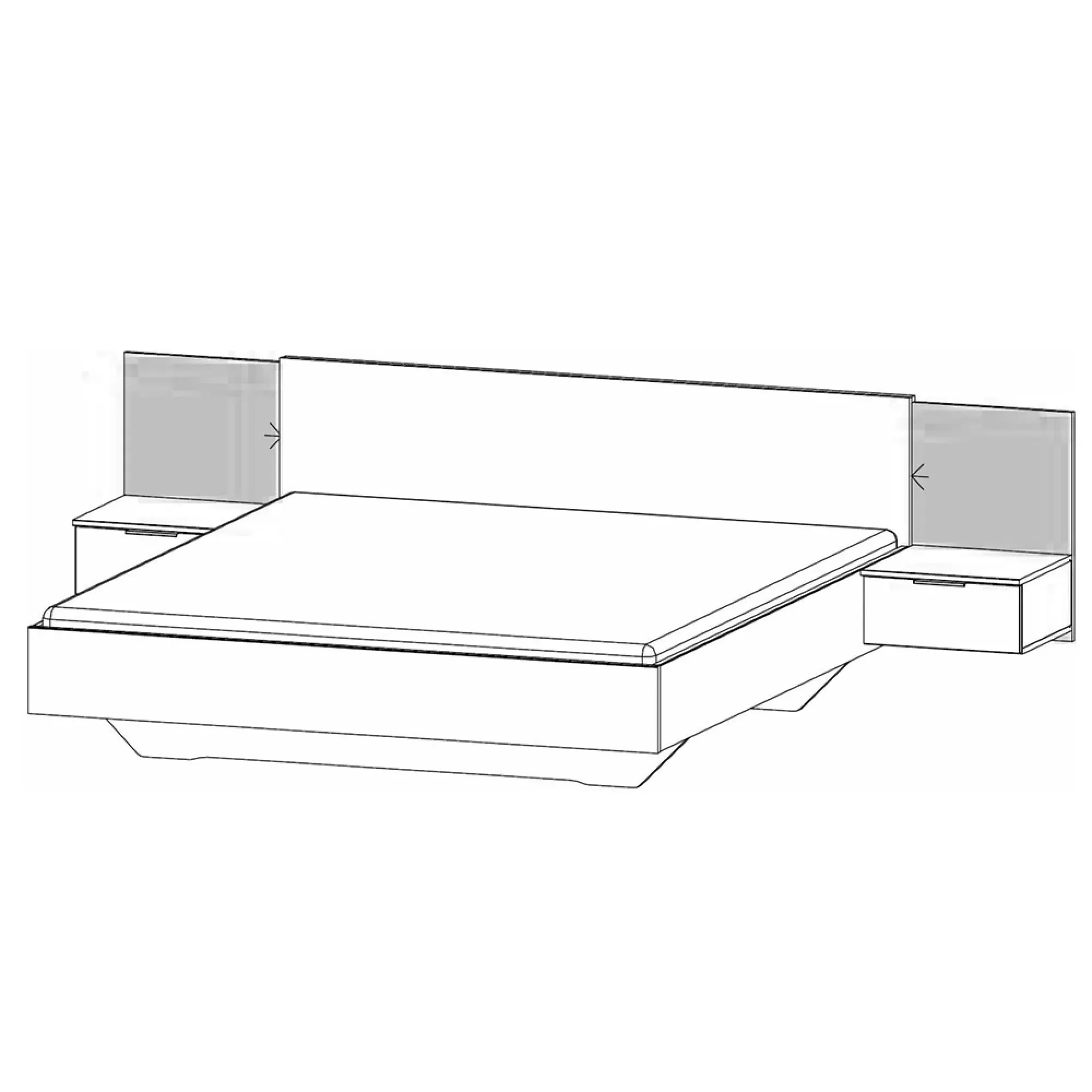 Marbella Queen Size Bed with 2 Hanging Bedside Tables - Champagne, Oak